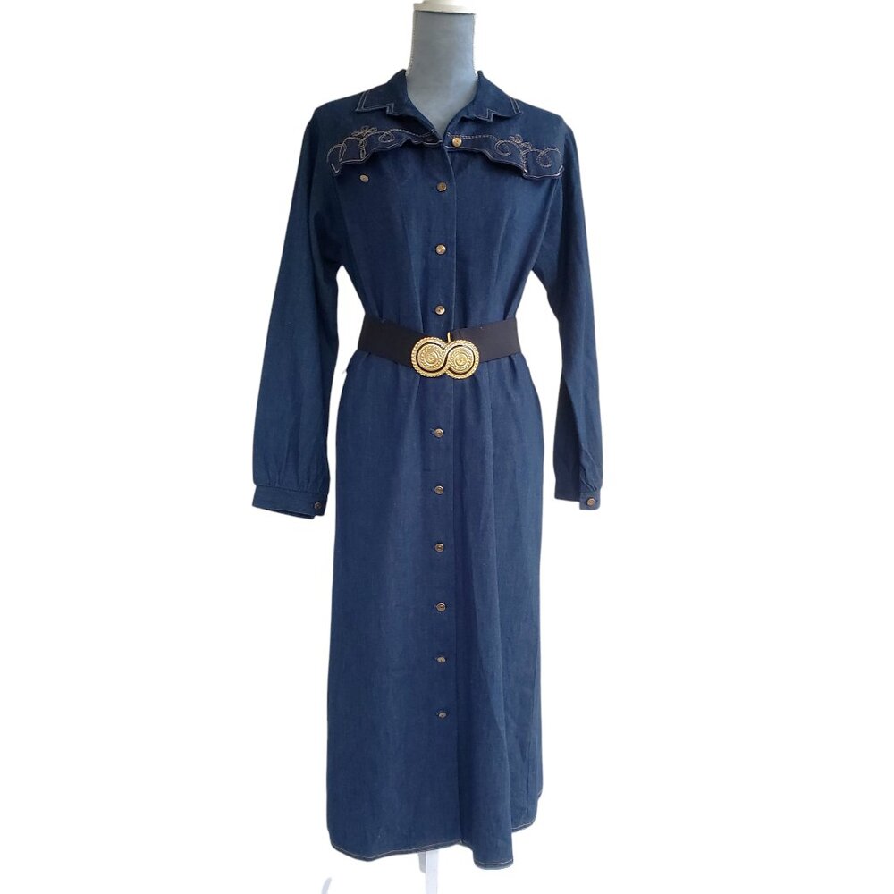 Vintage 70s/early 80s Union Made Forever Young long denim shirt dress western